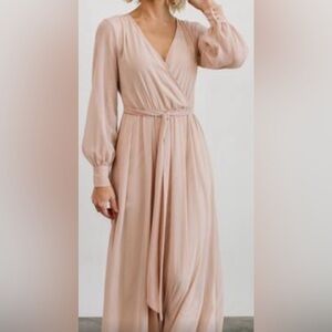 Baltic Born Pale Pink Long Sleeve Wrap Maxi Dress